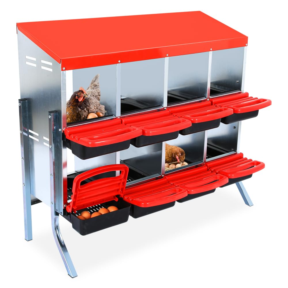 Garvee Pondoir pour Poules 6/8 Compartiments, Collecte Automatique des Œufs, Perchoir et Couvercle de Protection, Montage Mural ou Pose Libre