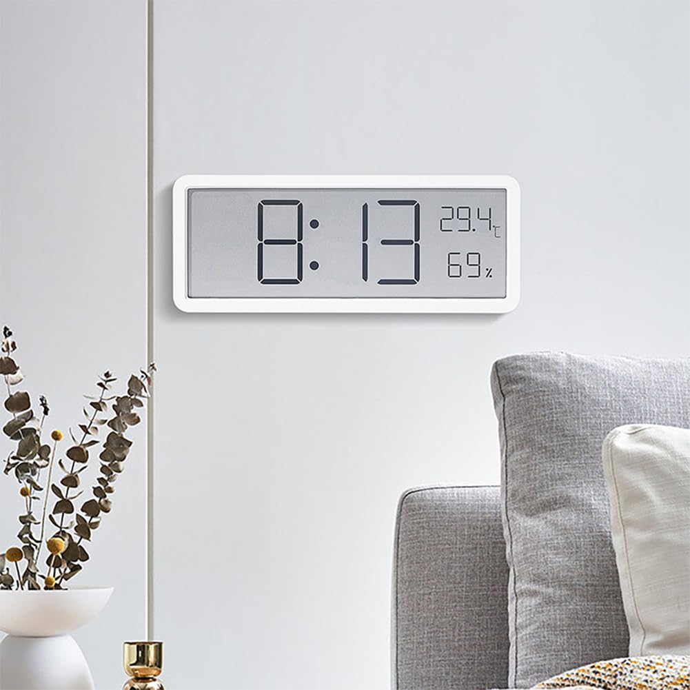 Réveil numérique Garvee 8 pouces – Horloge murale/de table LED avec affichage de la température et de l'humidité, ultra-mince, blanche