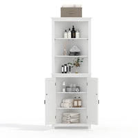 Garvee Meuble d'angle style ferme, 162, 5 cm de hauteur, 6 étagères et 2 portes coulissantes de style grange, étagère réglable, blanc, pour salon et salle de bain, bois, résistant à l'humidité, anti-basculement