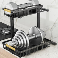 Étagères extensibles sous évier Garvee, en métal, réglables en hauteur, pour cuisine et salle de bain, noires, en forme de L