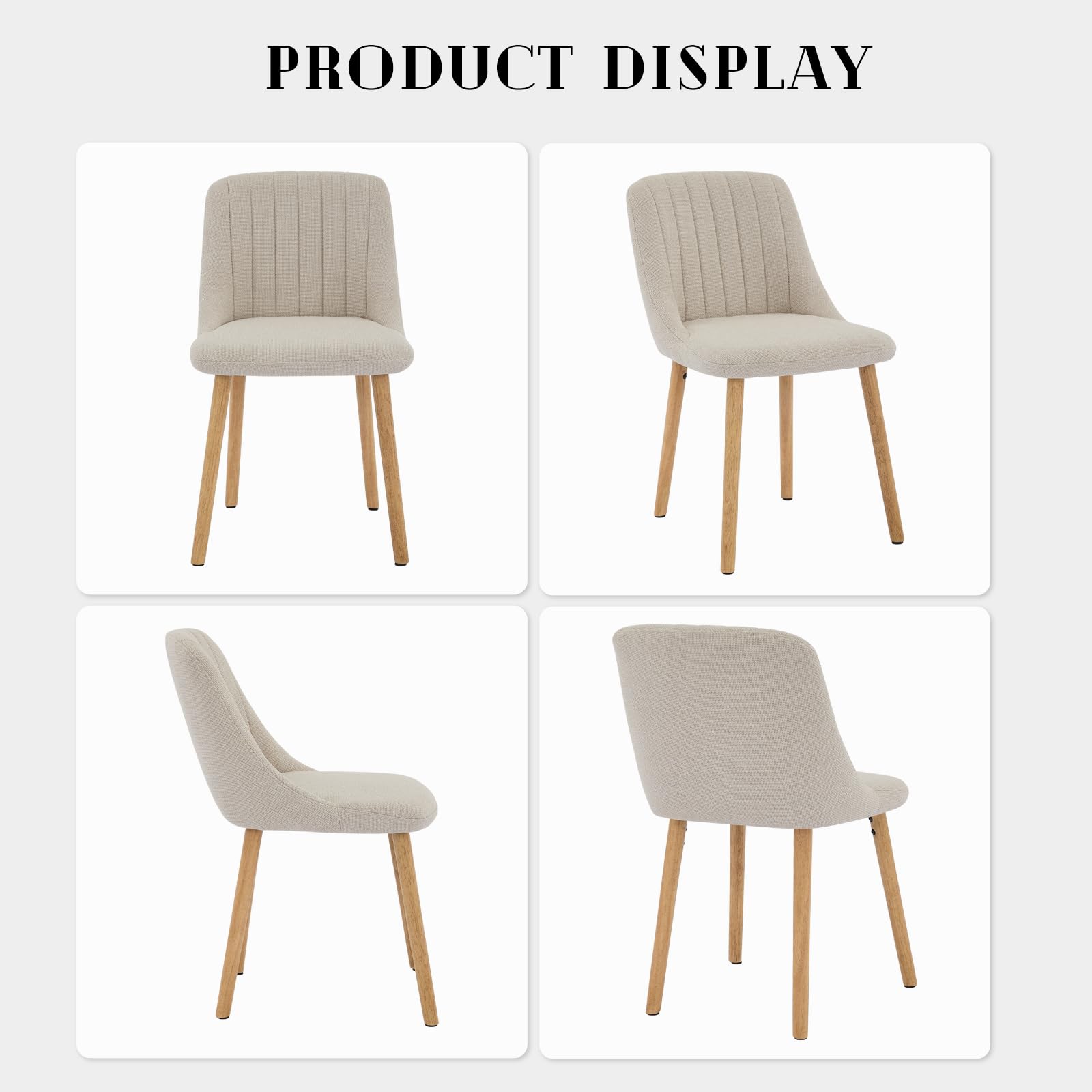 Ensemble de 2 chaises de salle à manger Garvee, revêtement en tissu, dossier ergonomique, grand confort, bois de chêne, blanc cassé, salle à manger moderne