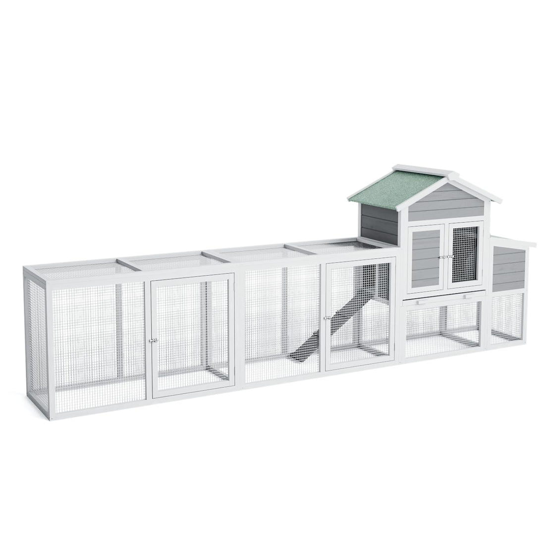 Poulailler Garvee grand format 310×66×113 cm – Bois d'épicéa avec toit en asphalte, volière, nichoir et plateau coulissant pour poules, canards et lapins