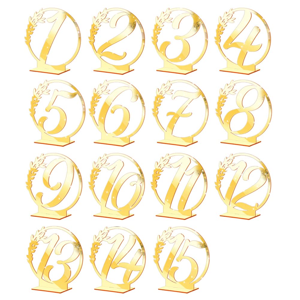 Numéros de table de mariage Garvee en acrylique, hexagonaux, transparents, effet miroir doré, pour réception et banquet (1-15).