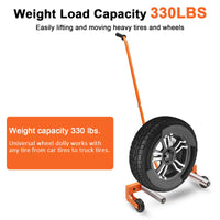 Chariot porte-roue Garvee pour pneus de camion, réglable, capacité 150 kg, rouleaux de 24 cm, rotation 360°, pour pneus de 16,5 à 62 cm de large, idéal pour garage et atelier, couleur orange
