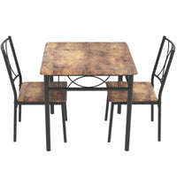 Ensemble de salle à manger Garvee 3 pièces pour 2 personnes, carré, gain de place, plateau robuste en MDF, chaises ergonomiques en bois, brun rustique, compact pour les petits espaces