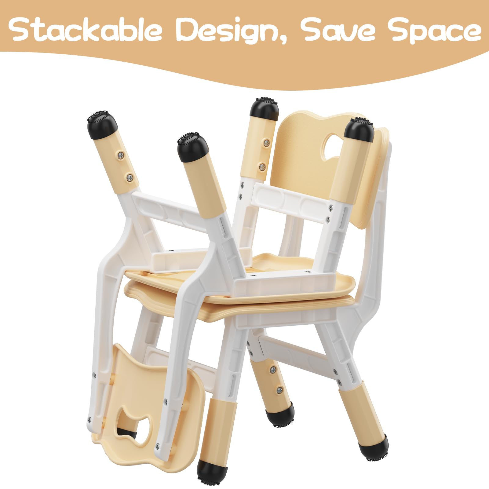 Chaise haute enfant Garvee, réglable sur 3 positions, en plastique robuste, pour garçons et filles de 2 à 6 ans, lot de 2, couleur naturelle, pour la maison et la maternelle