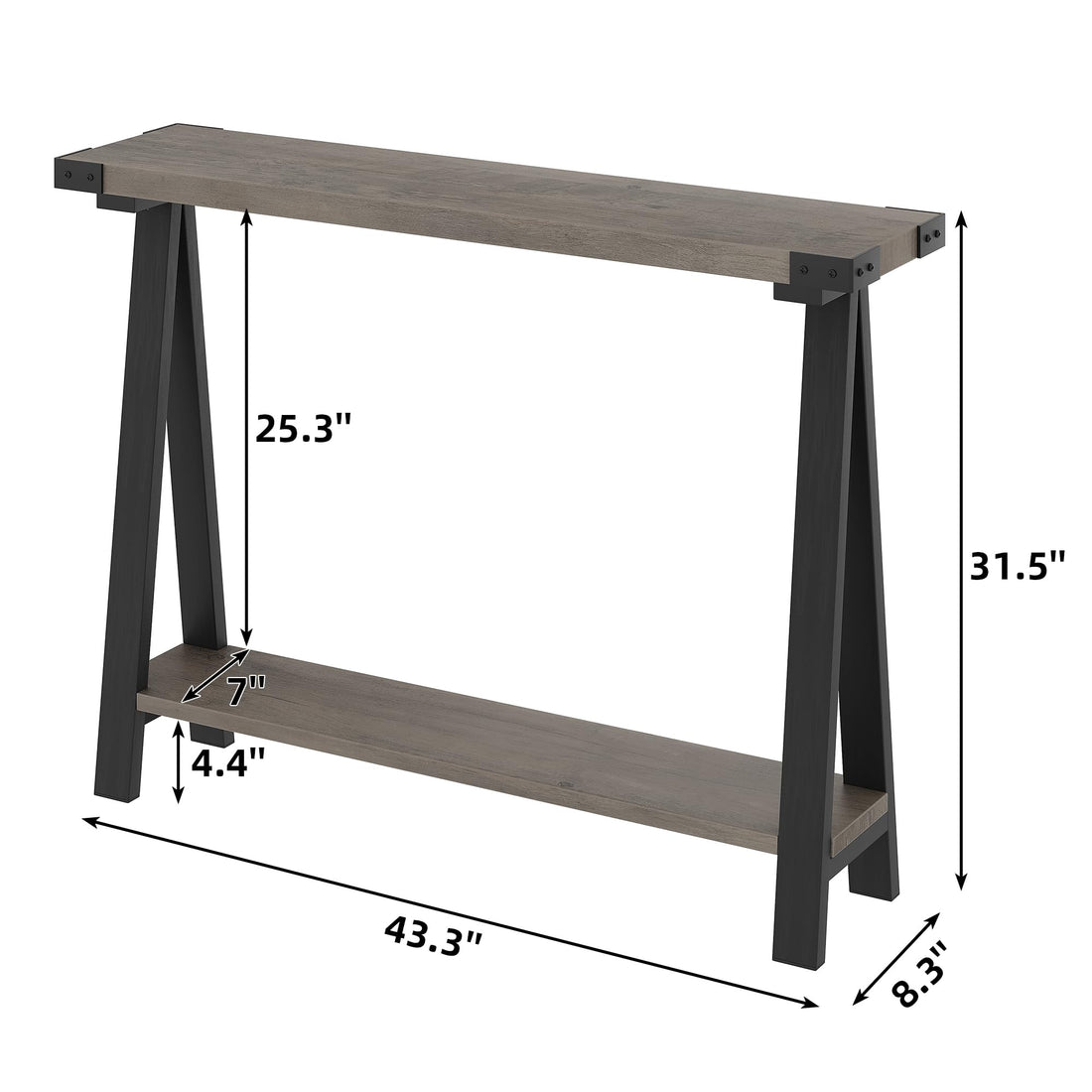Console Garvee pour entrée, 2 niveaux, étroite, pieds en forme de R, bois, 110 cm, marron, polyvalente
