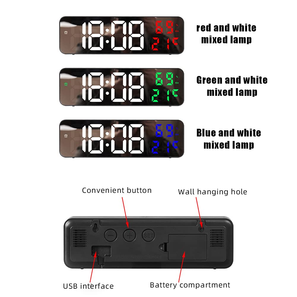 Horloge murale numérique LED Garvee, grand écran, rouge, pour salon, bureau, contrôle automatique de la luminosité, heure, température, humidité