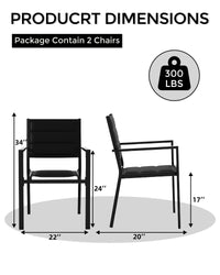 Ensemble de 2 chaises de jardin empilables Garvee en métal avec revêtement Textilène résistant aux UV, légères et résistantes aux intempéries, structure en aluminium, noires.