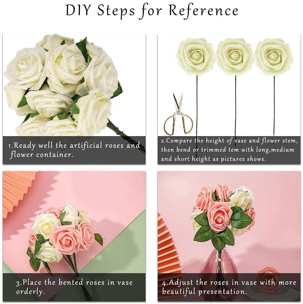 Roses artificielles Garvee, lot de 25, fleurs en mousse, roses, pour décorations de mariage à faire soi-même, couleurs éclatantes, durables et polyvalentes