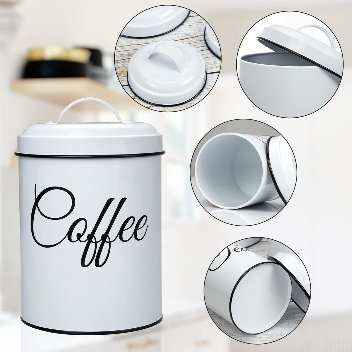 Garvee boîtes de rangement avec couvercles, lot de 3, boîtes métalliques blanches de 1,5 l, hermétiques et empilables, idéales pour le café, le thé et le sucre