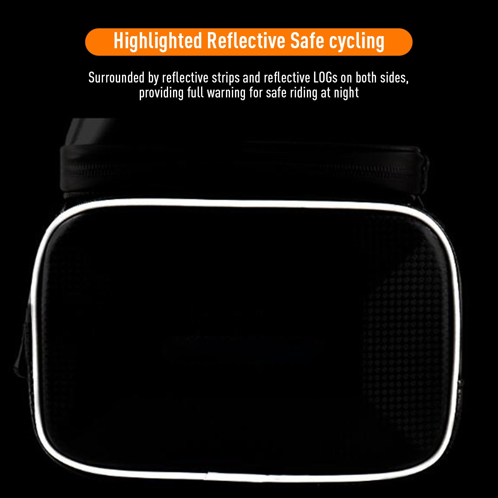 Sacoche de cadre Garvee pour vélo, étanche, réfléchissante, résistante aux déchirures, avec support pour téléphone tactile, idéale pour le VTT et le cyclisme en extérieur, jusqu'à 16,4 cm de diamètre, noire.