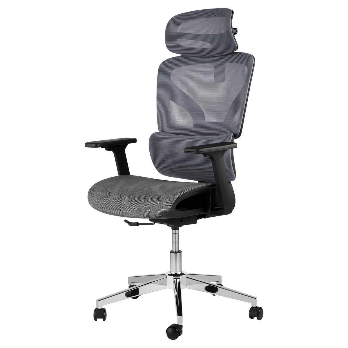 Chaise de bureau ergonomique Garvee avec tissu mesh respirant, accoudoirs 3D, hauteur d'assise réglable, repose-pieds en acier, inclinaison à 135°, grise, idéale pour le bureau et le gaming.