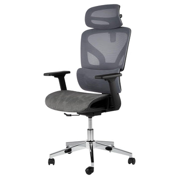 Chaise de bureau ergonomique Garvee avec tissu mesh respirant, accoudoirs 3D, hauteur d'assise réglable, repose-pieds en acier, inclinaison à 135°, grise, idéale pour le bureau et le gaming.