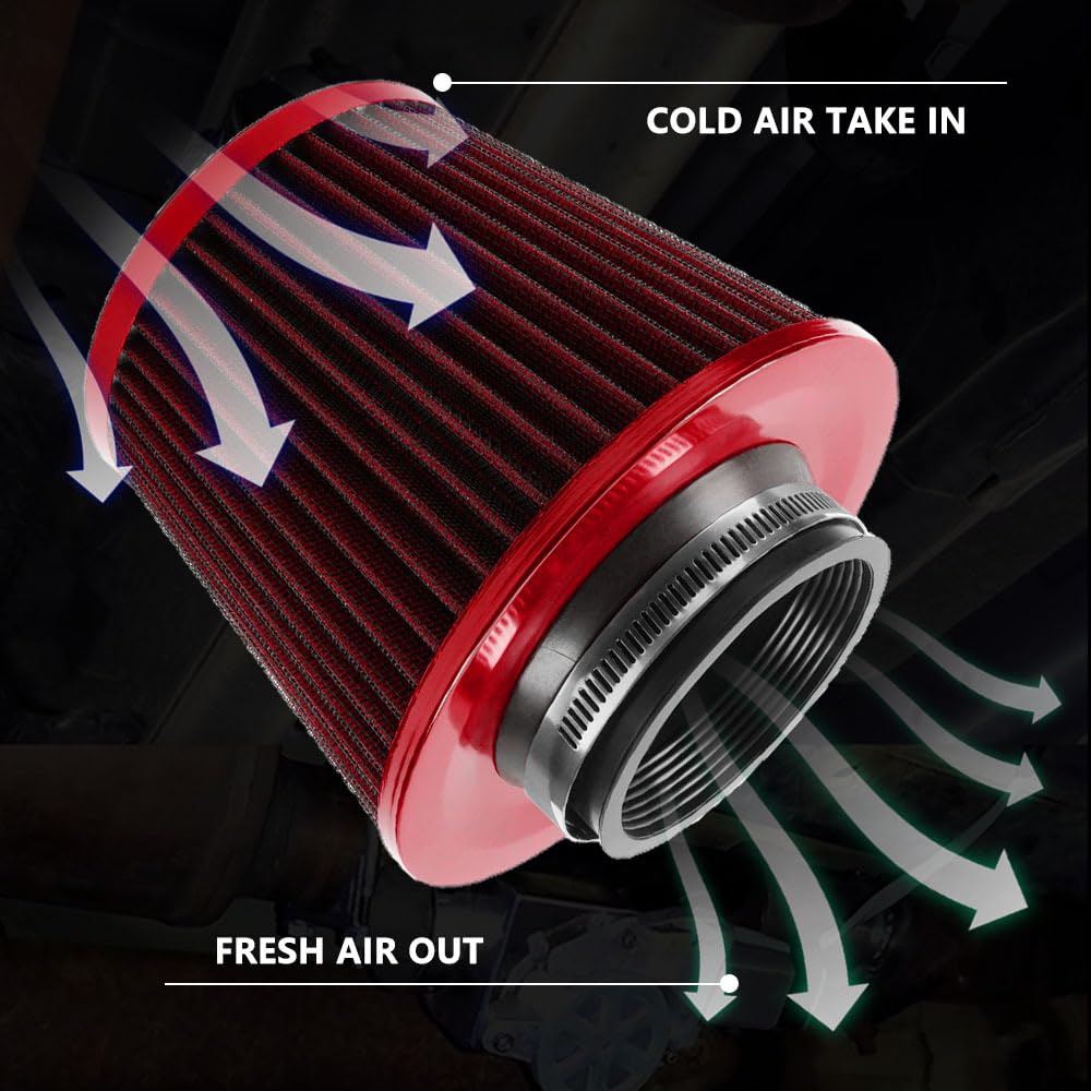 GARVEE Filtre à air froid conique universel de 7,6 cm (3 pouces) à haut débit, lavable et sec, pièce de rechange pour voiture, couleur aléatoire