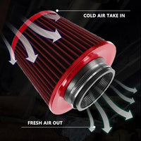 GARVEE Filtre à air froid conique universel de 7,6 cm (3 pouces) à haut débit, lavable et sec, pièce de rechange pour voiture, couleur aléatoire