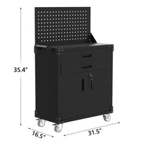 Garvee Chariot à outils roulant en acier, 2 tiroirs, panneau perforé et armoire verrouillable, 4 roues avec freins, pour atelier, noir