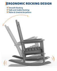 Garvee Chaise à bascule d’extérieur en PEHD effet bois, dossier haut, base stable, résistante aux intempéries, gris, terrasse et porche