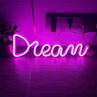 Garvee Enseigne lumineuse LED néon Dream, alimentée par USB, pour chambre, bar, mariage, 39 × 13,5 cm, Rose