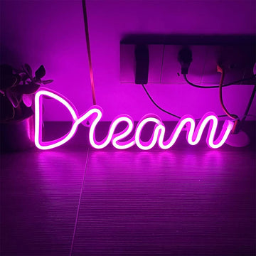 Garvee Enseigne lumineuse LED néon Dream, alimentée par USB, pour chambre, bar, mariage, 39 × 13,5 cm, Rose