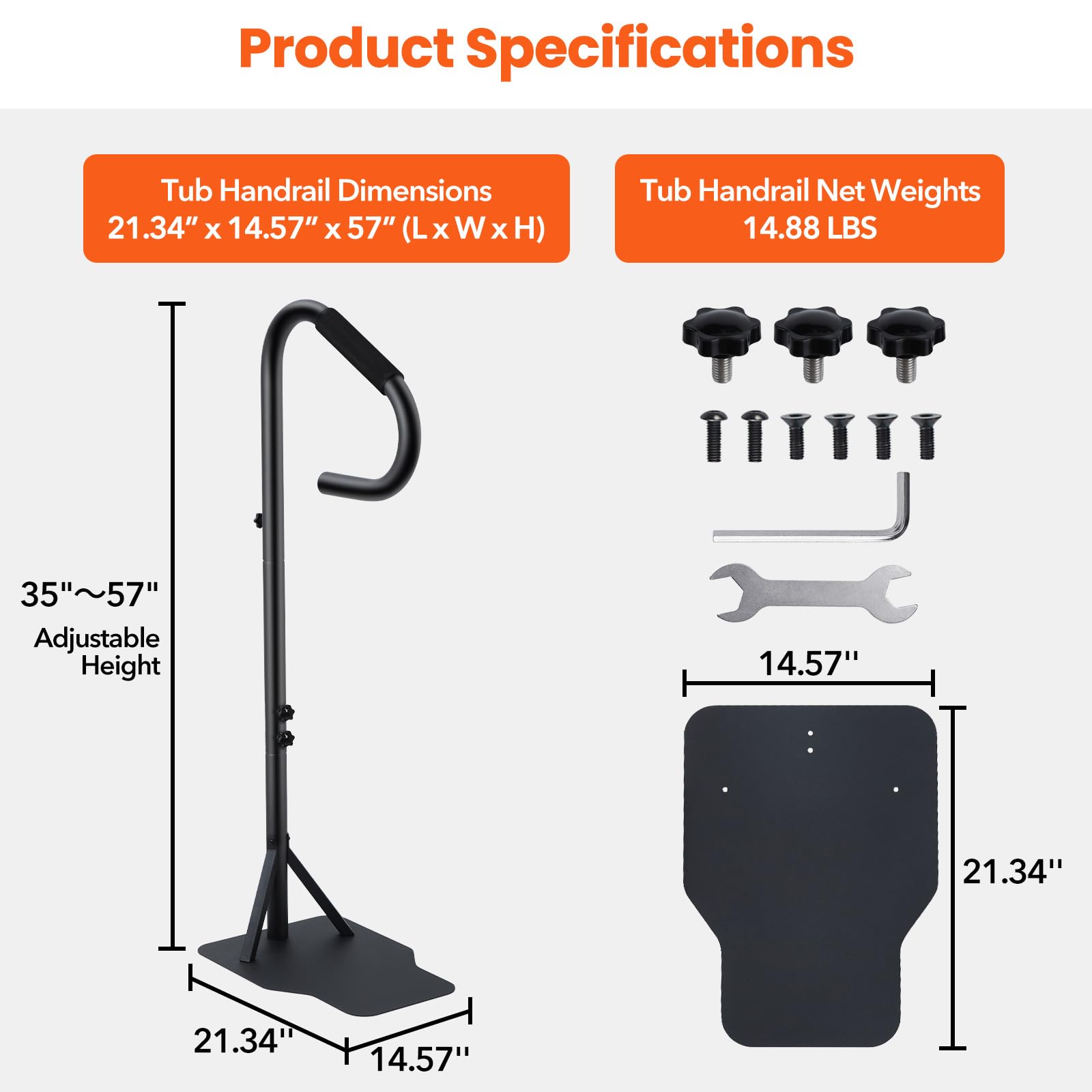Rambarde de spa Garvee, rotative à 360°, réglable en hauteur de 89 à 145 cm, revêtement antidérapant, acier antirouille, pour une utilisation intérieure et extérieure.