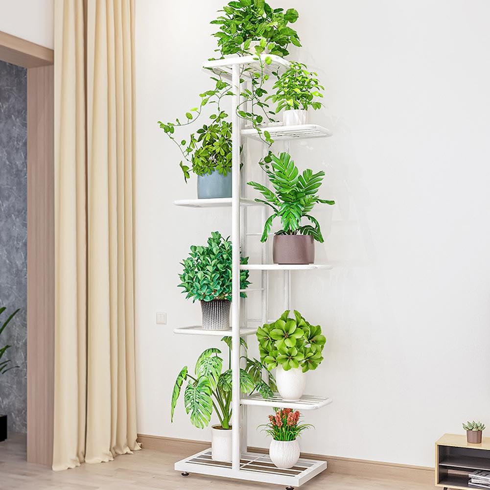 Garvee support à plantes 7 niveaux en métal avec 8 pots, pieds réglables, intérieur et extérieur, noir