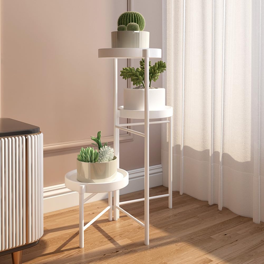 Garvee support à plantes 3 niveaux en métal, pliable, hauteur 64 cm, intérieur et extérieur, blanc