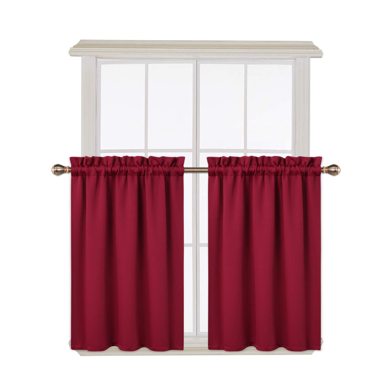 Cantonnières occultantes Garvee, lot de 2, pour fenêtres (salon, cuisine, chambre), isolantes thermiques, rouges, 66 x 76 cm