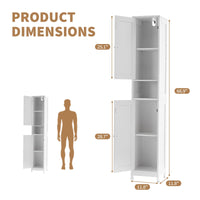Meuble de salle de bain Garvee 170 cm de haut avec 2 portes coulissantes, 1 tiroir, pour salle de bain et cuisine, en bois, étroit, robuste et polyvalent, avec portes en acrylique transparent et blanc.