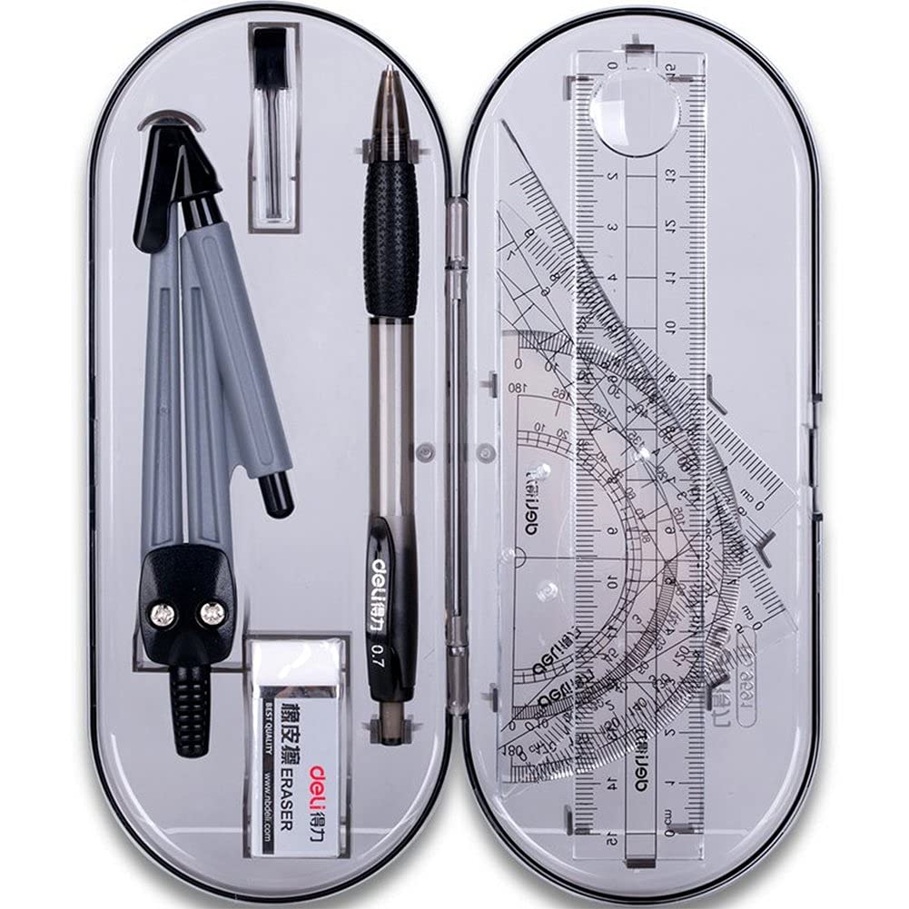 Ensemble de géométrie métallique Garvee 8 pièces avec règle et compas métalliques, robuste et compact, blanc, idéal pour les étudiants et les ingénieurs.