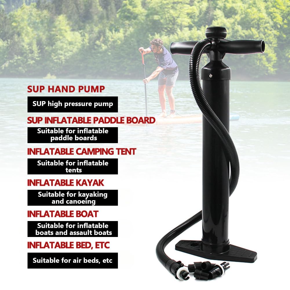 Pompe à main Garvee à simple action 1,8 bar avec manomètre, haute pression, 6 embouts, en plastique, pour matelas pneumatiques et kayaks