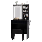 GARVEE Coiffeuse avec miroir LED et tabouret rembourré, 3 modes d’éclairage, station de charge intégrée et rangement, pour chambre moderne, noir
