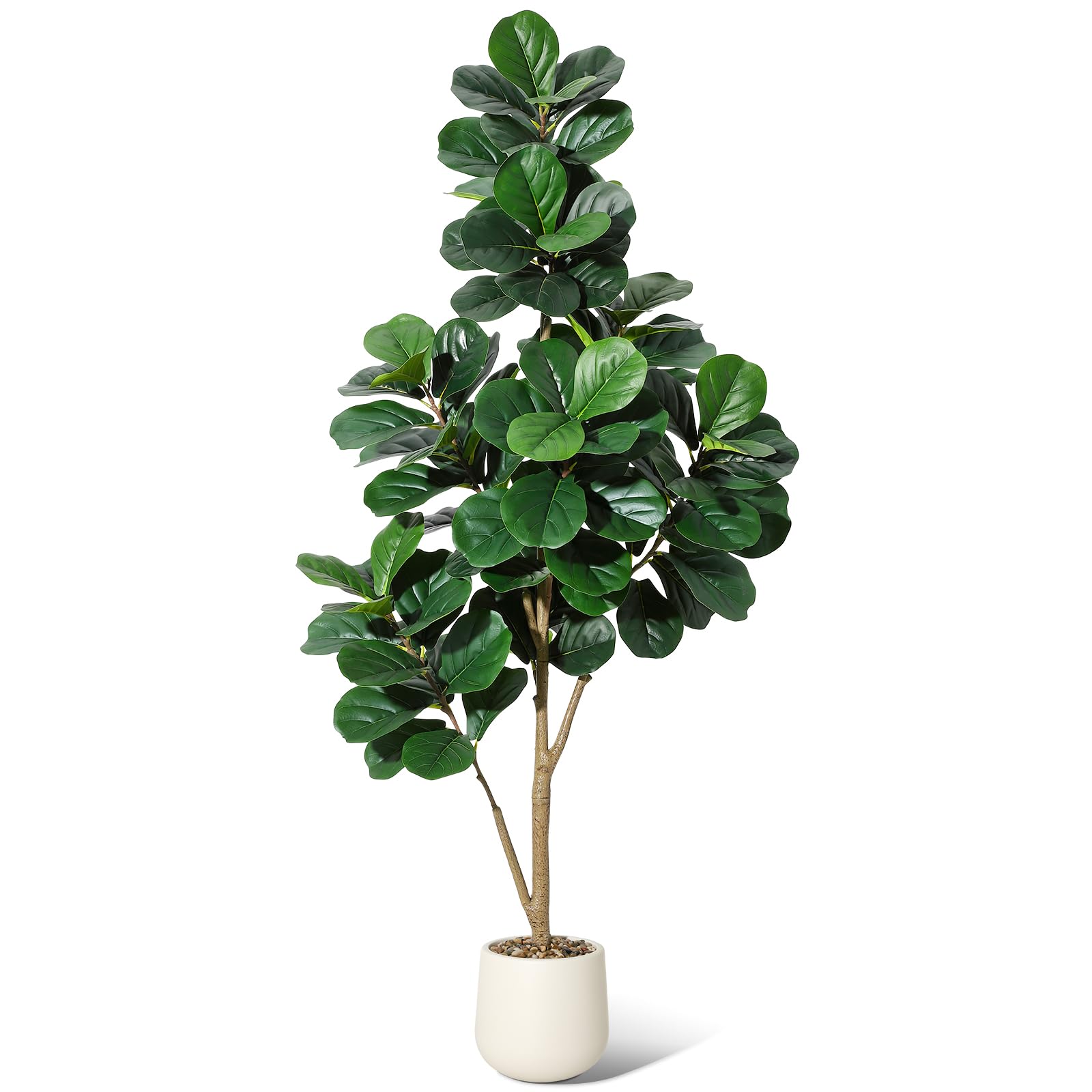Ficus lyrata artificiel Garvee de 1,8 m (6 pi) avec 108 feuilles, pot blanc de 23 cm (9 po), pour salon et bureau, facile d'entretien