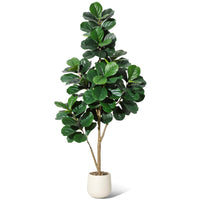 Ficus lyrata artificiel Garvee de 1,8 m (6 pi) avec 108 feuilles, pot blanc de 23 cm (9 po), pour salon et bureau, facile d'entretien