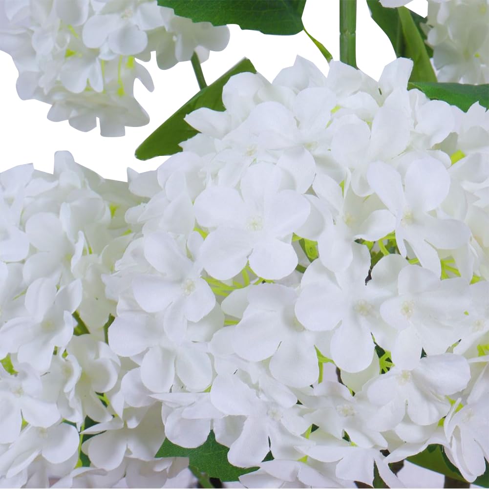 Hortensia artificiel Garvee de 90 cm avec pot en ciment robuste, blanc réaliste, idéal pour mariages et bureaux.