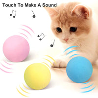 GARVEE Ensemble de 3 jouets pour chat, 50 mm, balles interactives avec sons d'animaux, silicone EVA, jaune, bleu, rose