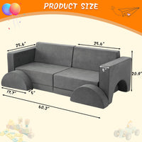 Canapé de jeu pour enfants Garvee, canapé modulaire 8 pièces, housse amovible en microfibre gris foncé, salle de jeux