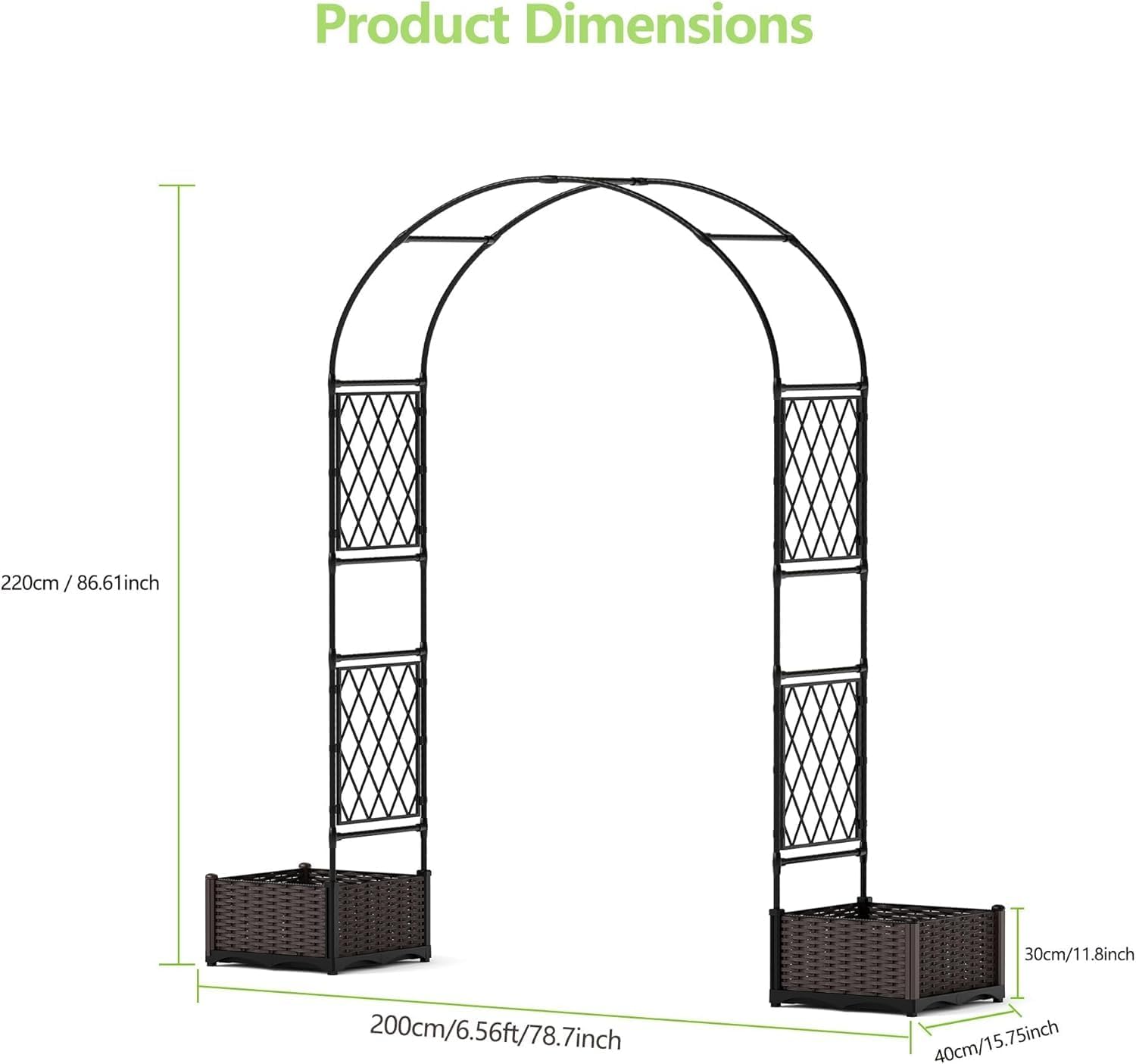 Arche de jardin Garvee 200 cm avec 2 jardinières, arche en métal revêtu de PE résistant aux intempéries pour le jardin et les réceptions, robuste et polyvalente, blanche