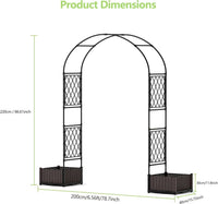 Arche de jardin Garvee 200 cm avec 2 jardinières, arche en métal revêtu de PE résistant aux intempéries pour le jardin et les réceptions, robuste et polyvalente, blanche