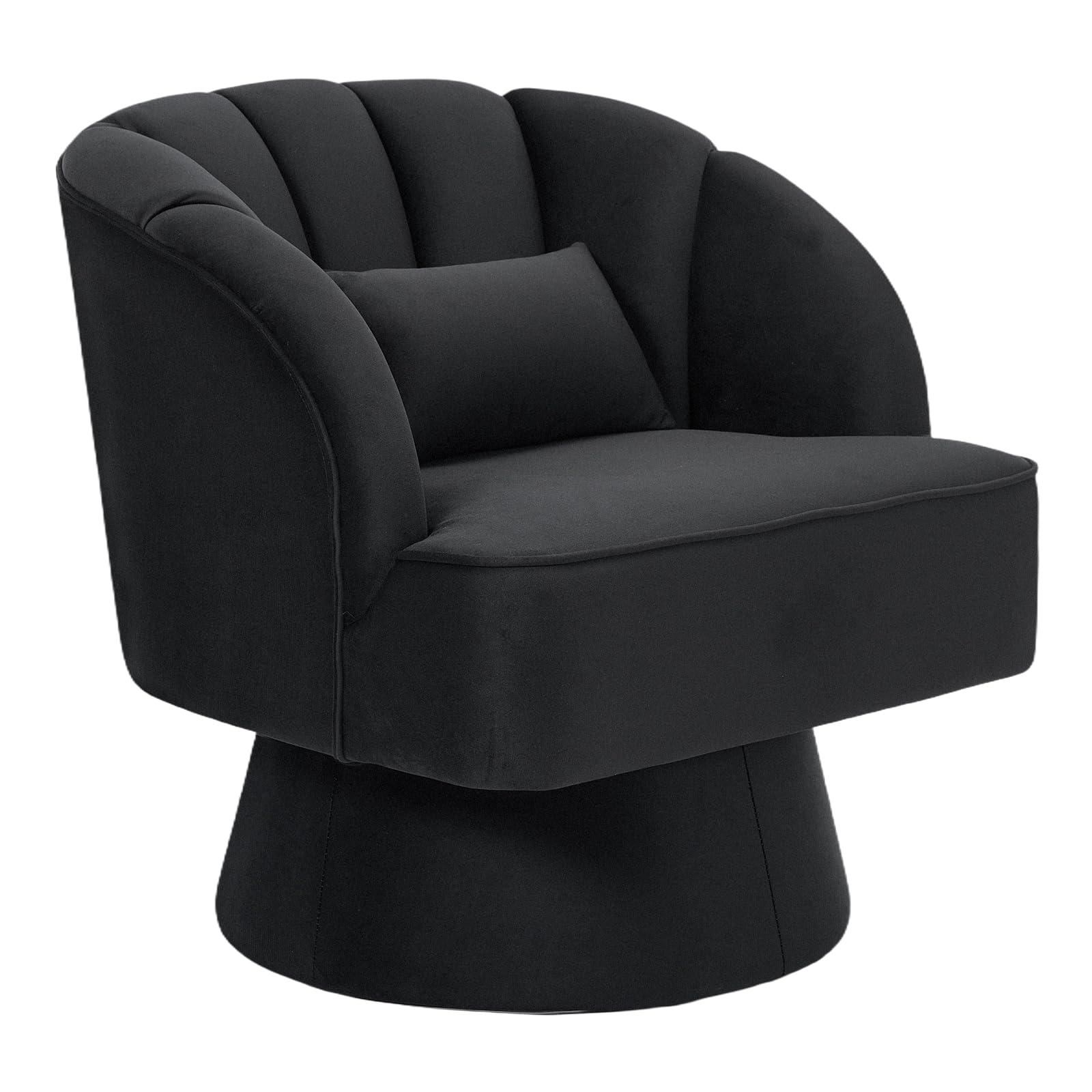 Garvee Fauteuil Pivotant en Velours à 360°, Dossier Rayé, Structure en Bois, Style Mid-Century, pour Salon, Chambre et Coin Lecture