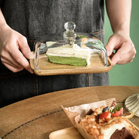 Beurrier en bois Garvee avec couvercle en verre, rectangulaire, en bambou, pour desserts et confiseries