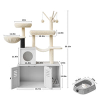 Maison pour chat Garvee avec arbre à chat et cachette pour la litière, griffoir en sisal, plusieurs niveaux, blanche, pour le salon