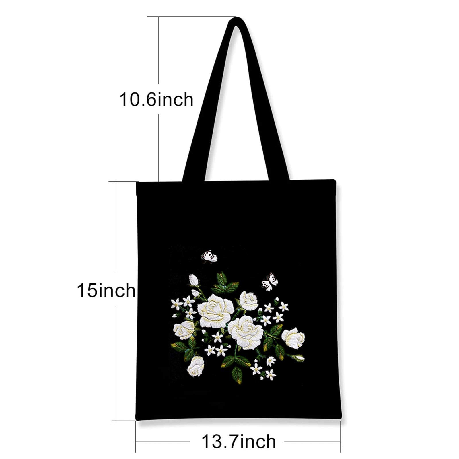 Kit de broderie Garvee avec tissu noir à motifs floraux, cadre en bambou, fils colorés, outils roses et blancs, sac de transport, cadeau de loisirs créatifs