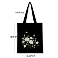 Kit de broderie Garvee avec tissu noir à motifs floraux, cadre en bambou, fils colorés, outils roses et blancs, sac de transport, cadeau de loisirs créatifs