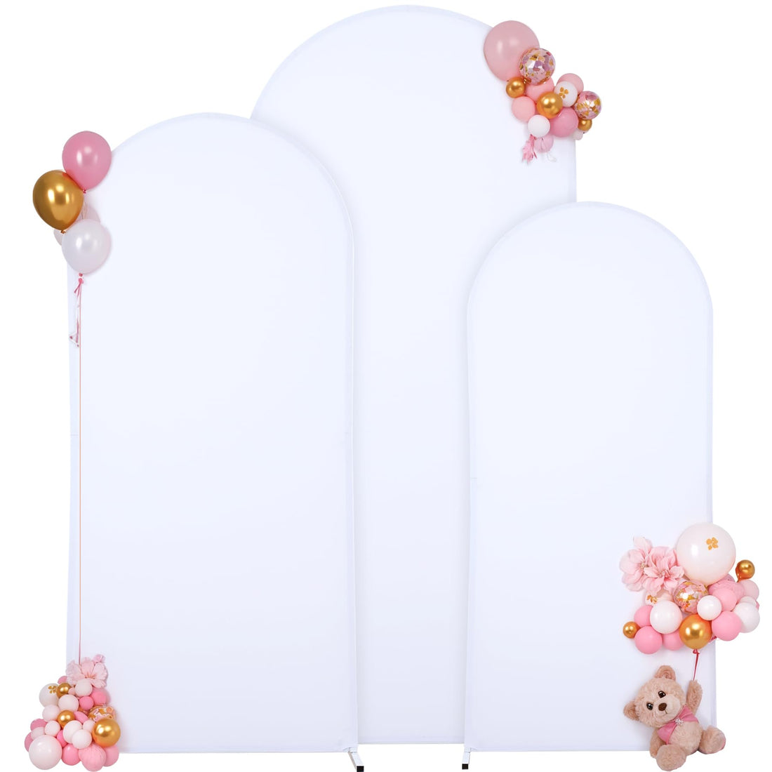 Ensemble de 3 bâches de fond blanches Garvee pour arche, en polyester-élasthanne avec fermeture éclair en bas, pour la décoration de mariages et de fêtes, dimensions : 1,80 à 2,20 m.