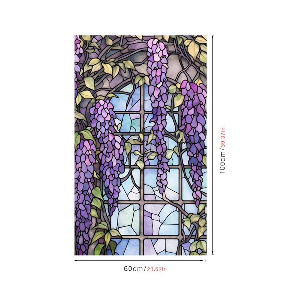 Film adhésif pour vitres Garvee effet vitrail à motif floral violet, 60 x 100 cm.
