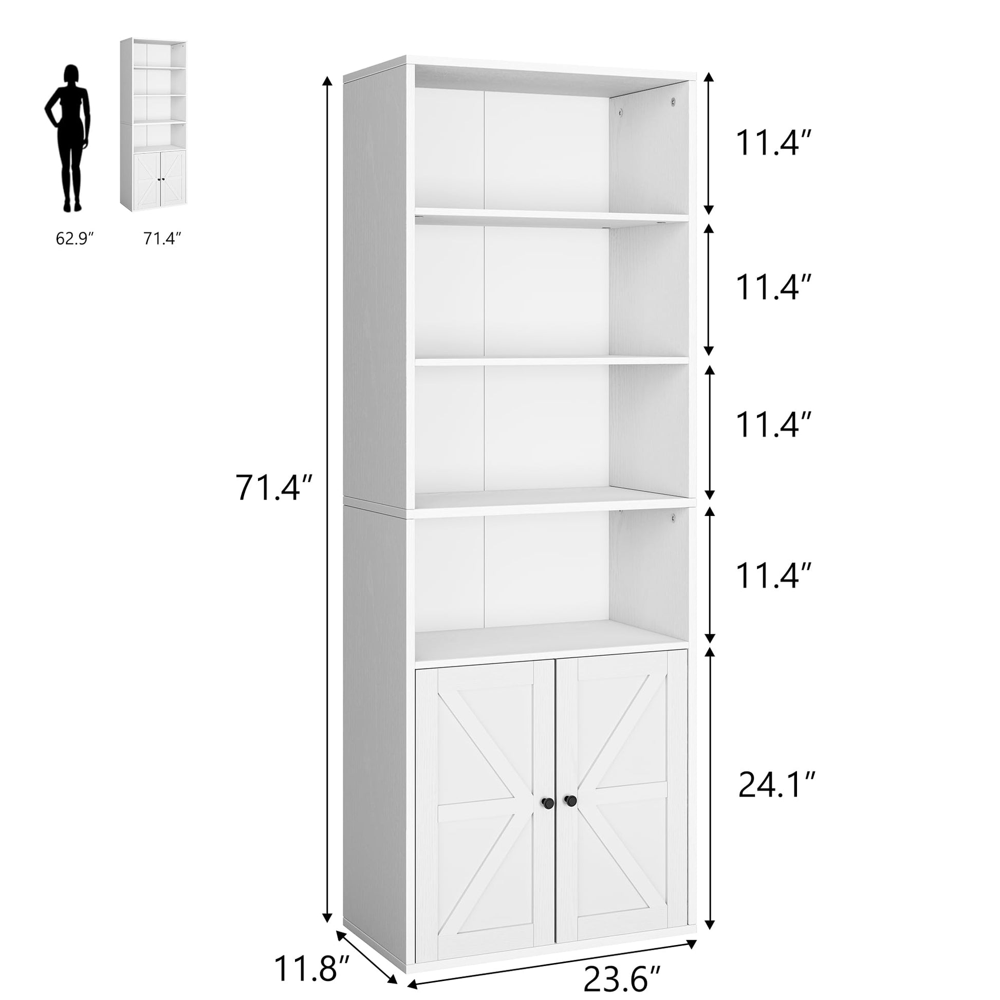 Garvee bibliothèque blanche avec portes, style industriel, 6 étagères, bois, profondeur 30 cm, hauteur 181 cm, idéale pour une maison de campagne, un salon ou un bureau
