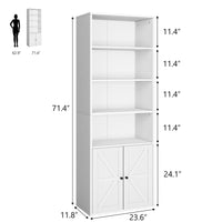 Garvee bibliothèque blanche avec portes, style industriel, 6 étagères, bois, profondeur 30 cm, hauteur 181 cm, idéale pour une maison de campagne, un salon ou un bureau