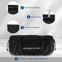 Sac de sable d'entraînement Garvee, vide, poids ajustable de 57 à 91 kg (125 à 200 lbs), pour musculation à domicile, tissu Oxford 600D noir.