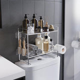Étagère de salle de bain GARVEE, 2 niveaux avec porte-papier toilette et 2 crochets, argentée, 45 x 16 x 36 cm, gain de place et moderne